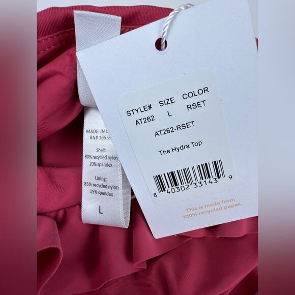 NWT Andie Swim The Hydra Bikini Top Ruffle Trim Rosette Pink Size Large - Picture 5 of 6